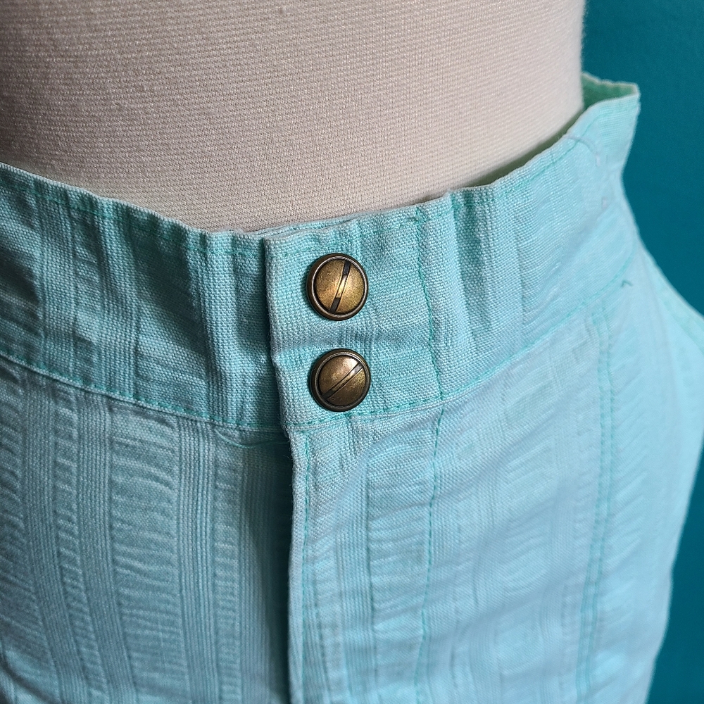 Medium/ Vintage 1960s 1970s seersucker cotton high waisted flared high rise elep - Picture 2 of 5